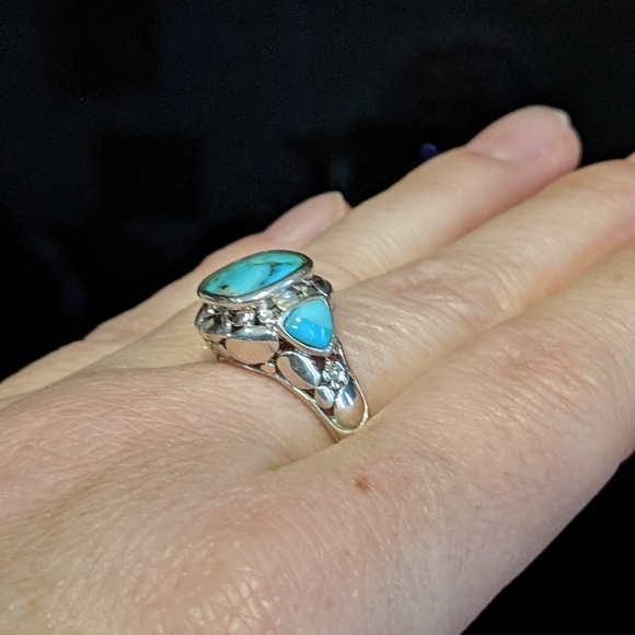 Natural Kingman Turquoise .925 silver ring, size 8 - Picture 8 of 12